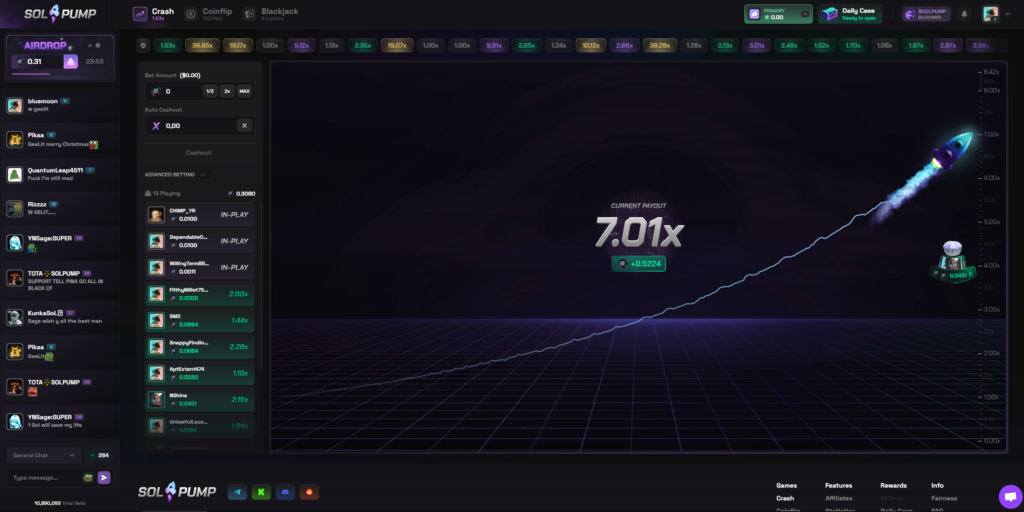 solpump crypto casino crash game