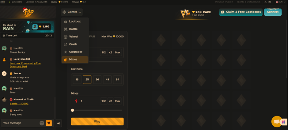 Flip.gg mines crypto casino game