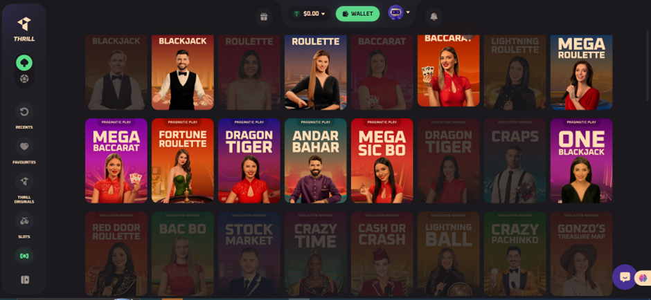 thrill crypto casino live dealer games