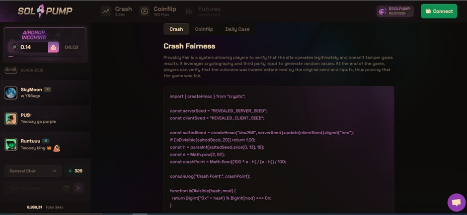 solpump Provably Fair system